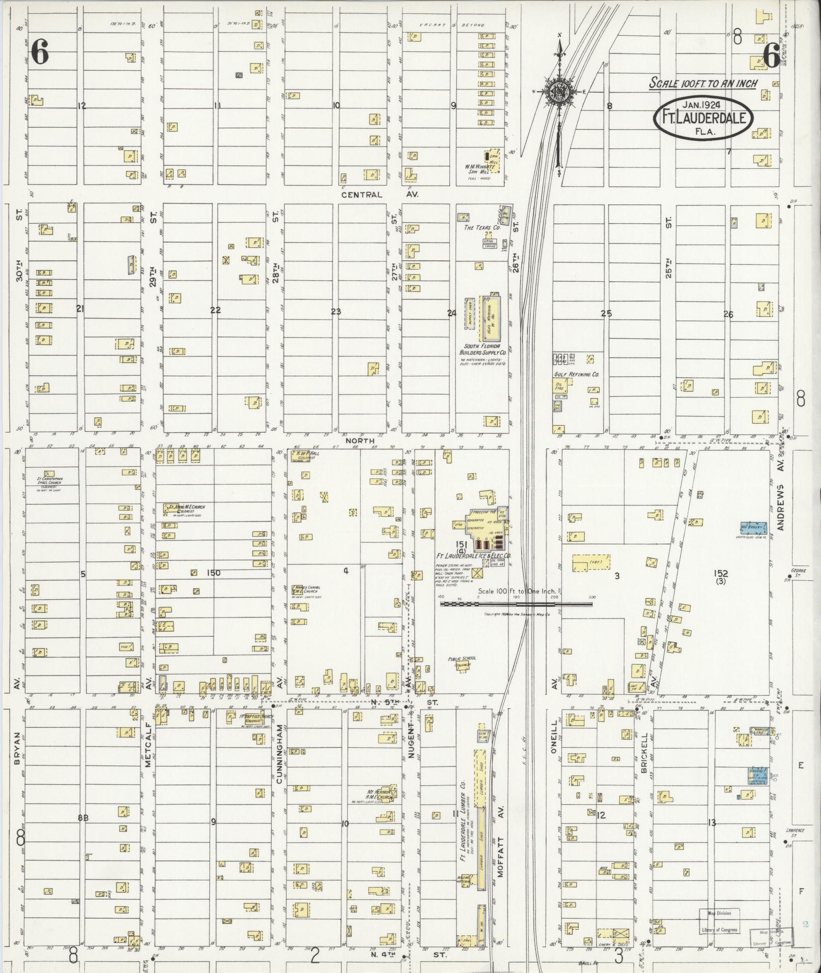 Sanborn Fire Insurance Map from Fort Lauderdale, Broward County, Florida (1924), Sheet #0006 - Historic Sanborn Fire Insurance Map Print, vintage old map wall art, antique decor, genealogy gift, Florida Florida map