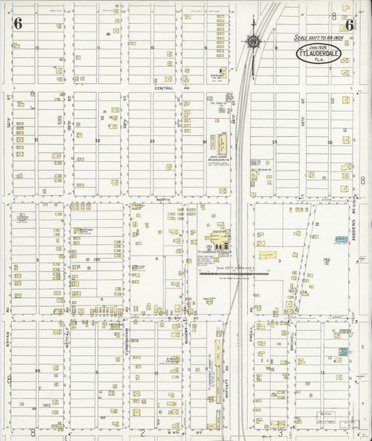 Sanborn Fire Insurance Map from Fort Lauderdale, Broward County, Florida (1924), Sheet #0006 - Historic Sanborn Fire Insurance Map Print, vintage old map wall art, antique decor, genealogy gift, Florida Florida map