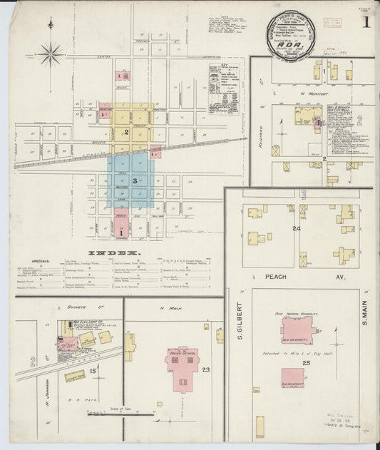 Sanborn Fire Insurance Map from Ada, Hardin County, Ohio (1892), Sheet #0001 - Complete Map Set gallery image, historic Sanborn map, vintage wall art, Ohio Ohio