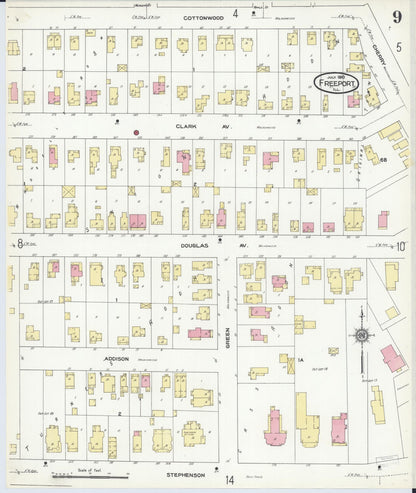 Sanborn Fire Insurance Map from Freeport, Stephenson County, Illinois (1910), Sheet #0009 - Complete Map Set gallery image, historic Sanborn map, vintage wall art, Illinois Illinois