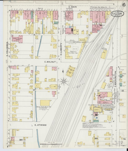 Sanborn Fire Insurance Map from Galion, Crawford County, Ohio (1892), Sheet #0006 - Historic Sanborn Fire Insurance Map Print, vintage old map wall art, antique decor, genealogy gift, Ohio Ohio map