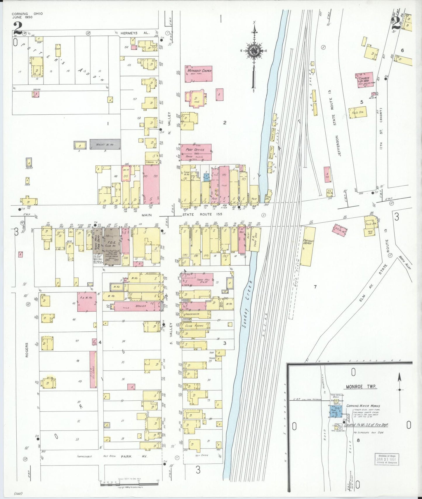 Sanborn Fire Insurance Map from Corning, Perry County, Ohio (1950), Sheet #0002 - Complete Map Set gallery image, historic Sanborn map, vintage wall art, Ohio Ohio