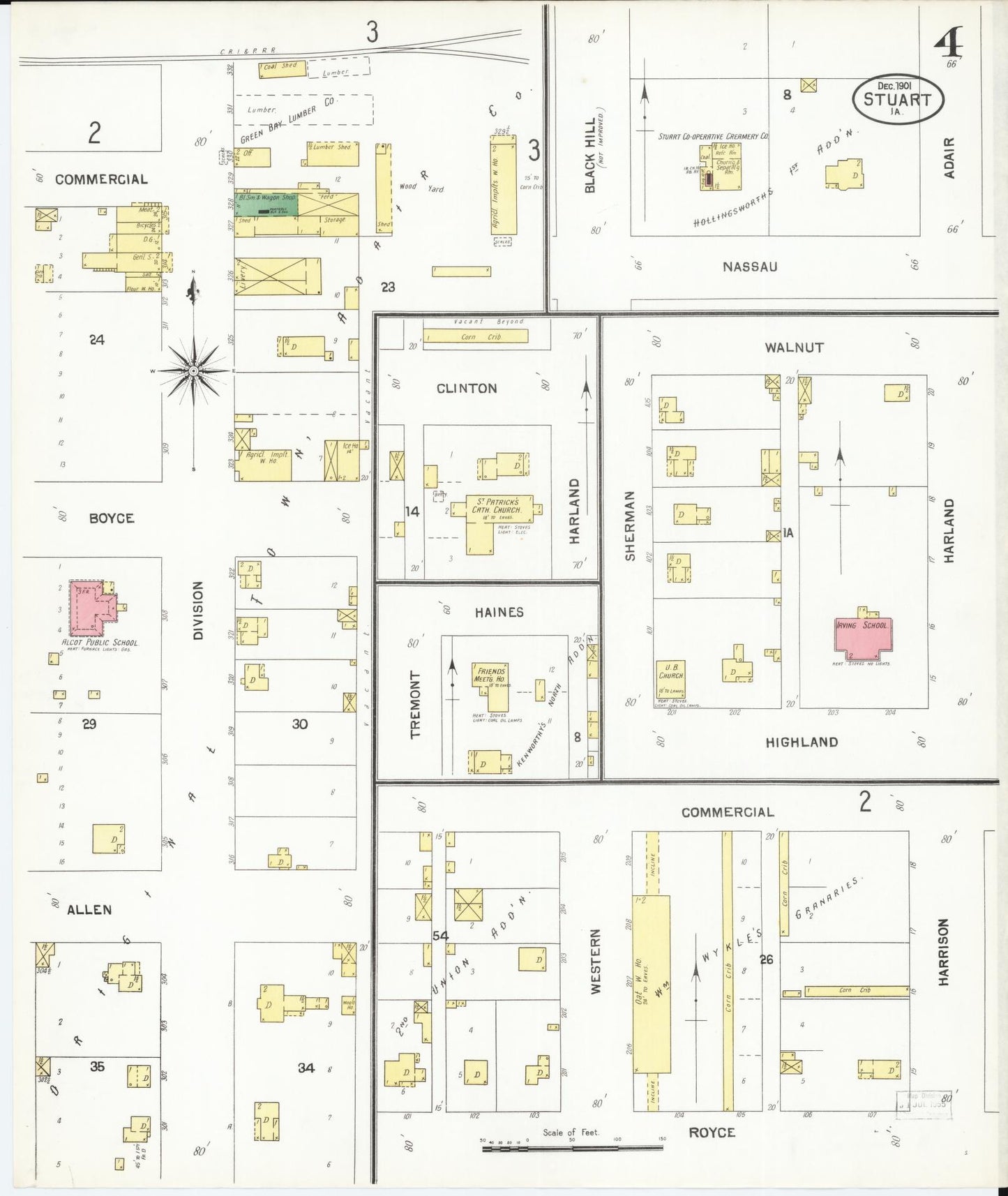 Sanborn Fire Insurance Map from Stuart, Guthrie and Adair Counties, Iowa (1901), Sheet #0004 - Historic Sanborn Fire Insurance Map Print, vintage old map wall art