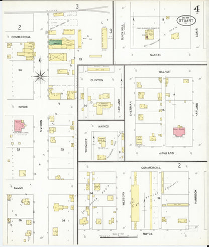 Sanborn Fire Insurance Map from Stuart, Guthrie and Adair Counties, Iowa (1901), Sheet #0004 - Historic Sanborn Fire Insurance Map Print, vintage old map wall art