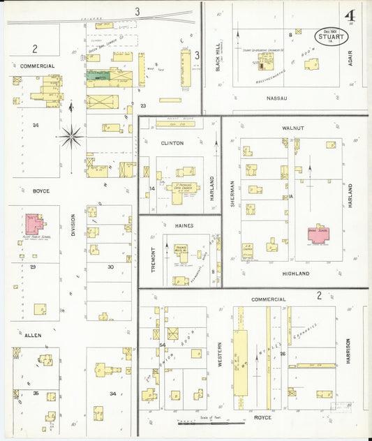 Sanborn Fire Insurance Map from Stuart, Guthrie and Adair Counties, Iowa (1901), Sheet #0004 - Historic Sanborn Fire Insurance Map Print, vintage old map wall art