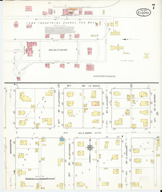 Sanborn Fire Insurance Map from Eldora, Hardin County, Iowa (1915), Sheet #0007 - Historic Sanborn Fire Insurance Map Print, vintage old map wall art
