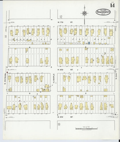 Sanborn Fire Insurance Map from Traverse City, Grand Traverse County, Michigan (1920), Sheet #0014 - Complete Map Set gallery image, historic Sanborn map, vintage wall art, Michigan Michigan