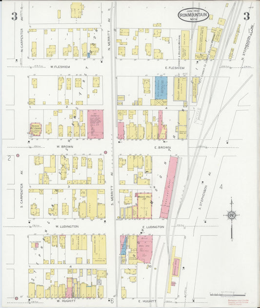 Sanborn Fire Insurance Map from Iron Mountain, Dickinson County, Michigan (1930), Sheet #0003 - Historic Sanborn Fire Insurance Map Print, vintage old map wall art, antique decor, genealogy gift, Michigan Michigan map