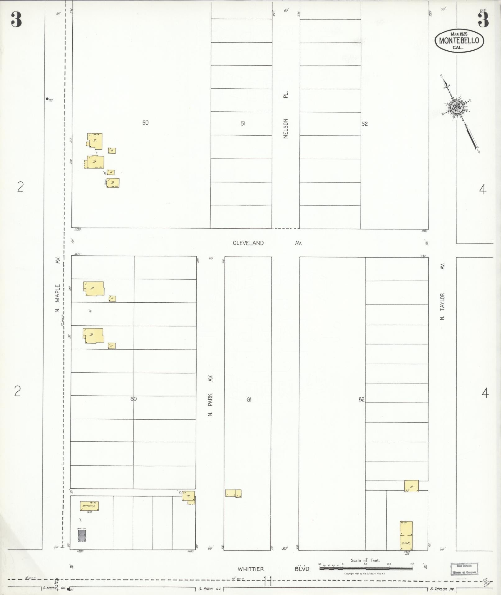 Sanborn Fire Insurance Map from Montebello, Los Angeles County, California (1925), Sheet #0003 - Complete Map Set gallery image, historic Sanborn map, vintage wall art, California California