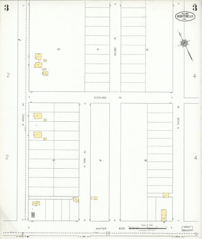 Sanborn Fire Insurance Map from Montebello, Los Angeles County, California (1925), Sheet #0003 - Complete Map Set gallery image, historic Sanborn map, vintage wall art, California California