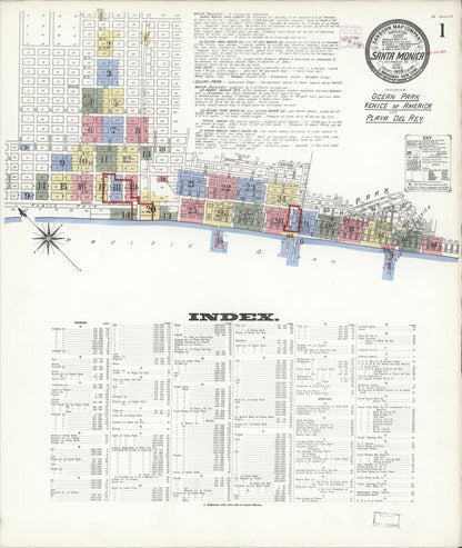 Sanborn Fire Insurance Map from Santa Monica, Los Angeles County, California (1909), Sheet #0001 - Complete Map Set gallery image, historic Sanborn map, vintage wall art, California California