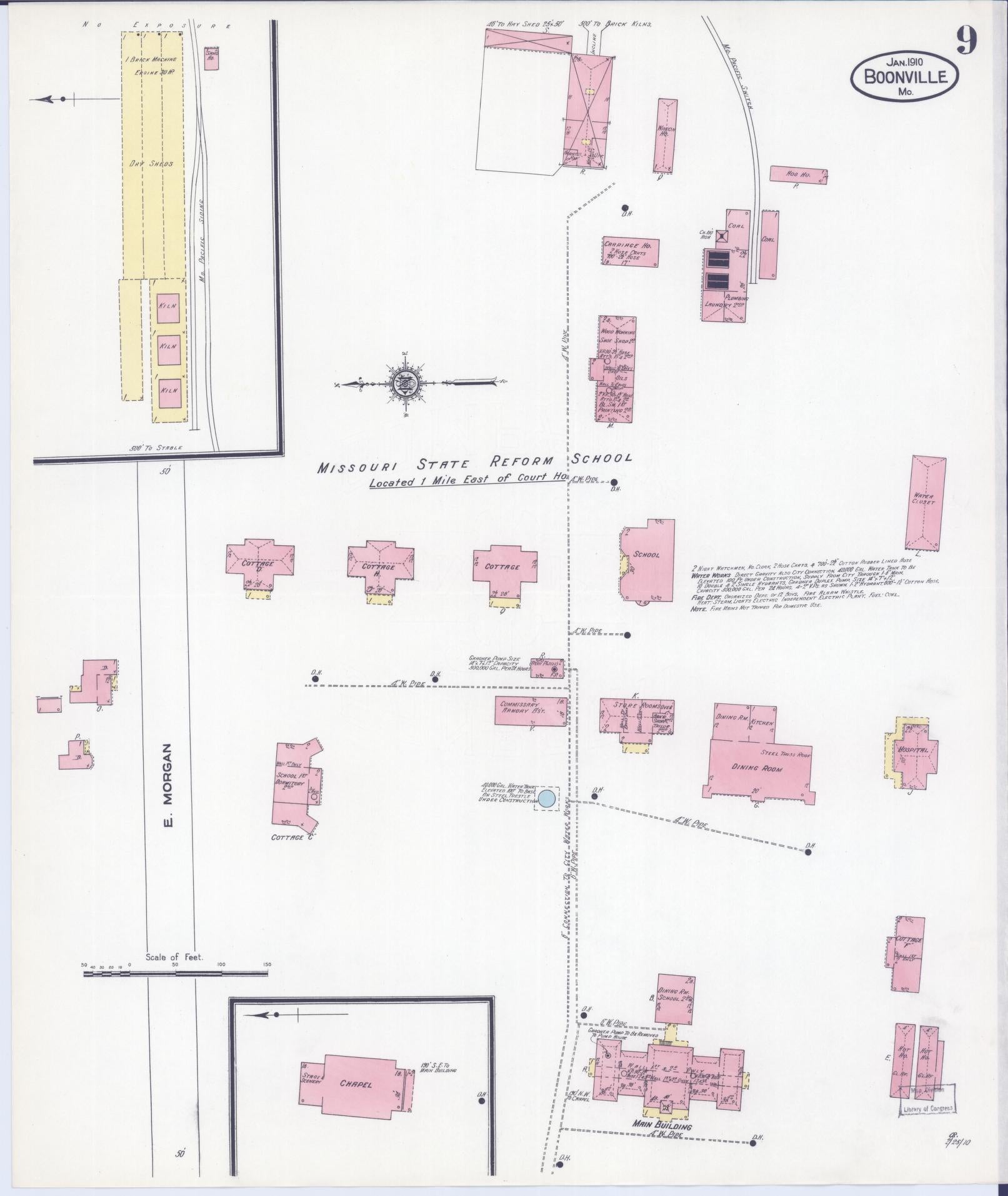 Sanborn Fire Insurance Map from Boonville, Cooper County, Missouri (1910), Sheet #0009 - Historic Sanborn Fire Insurance Map Print, vintage old map wall art, antique decor, genealogy gift, Missouri Missouri map