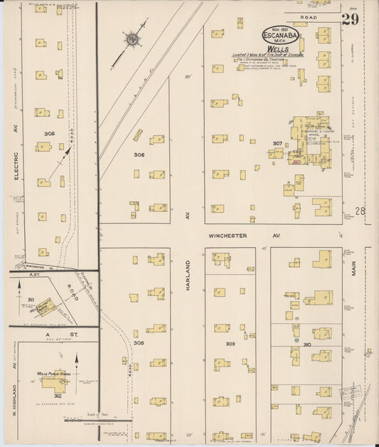 Sanborn Fire Insurance Map from Escanaba, Delta County, Michigan (1921), Sheet #0029 - Historic Sanborn Fire Insurance Map Print, vintage old map wall art, antique decor, genealogy gift, Michigan Michigan map