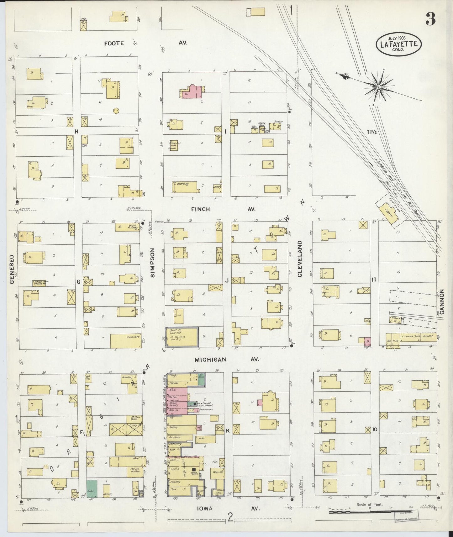 Sanborn Fire Insurance Map from Lafayette, Boulder County, Colorado (1908), Sheet #0003 - Historic Sanborn Fire Insurance Map Print, vintage old map wall art, antique decor, genealogy gift, Colorado Colorado map