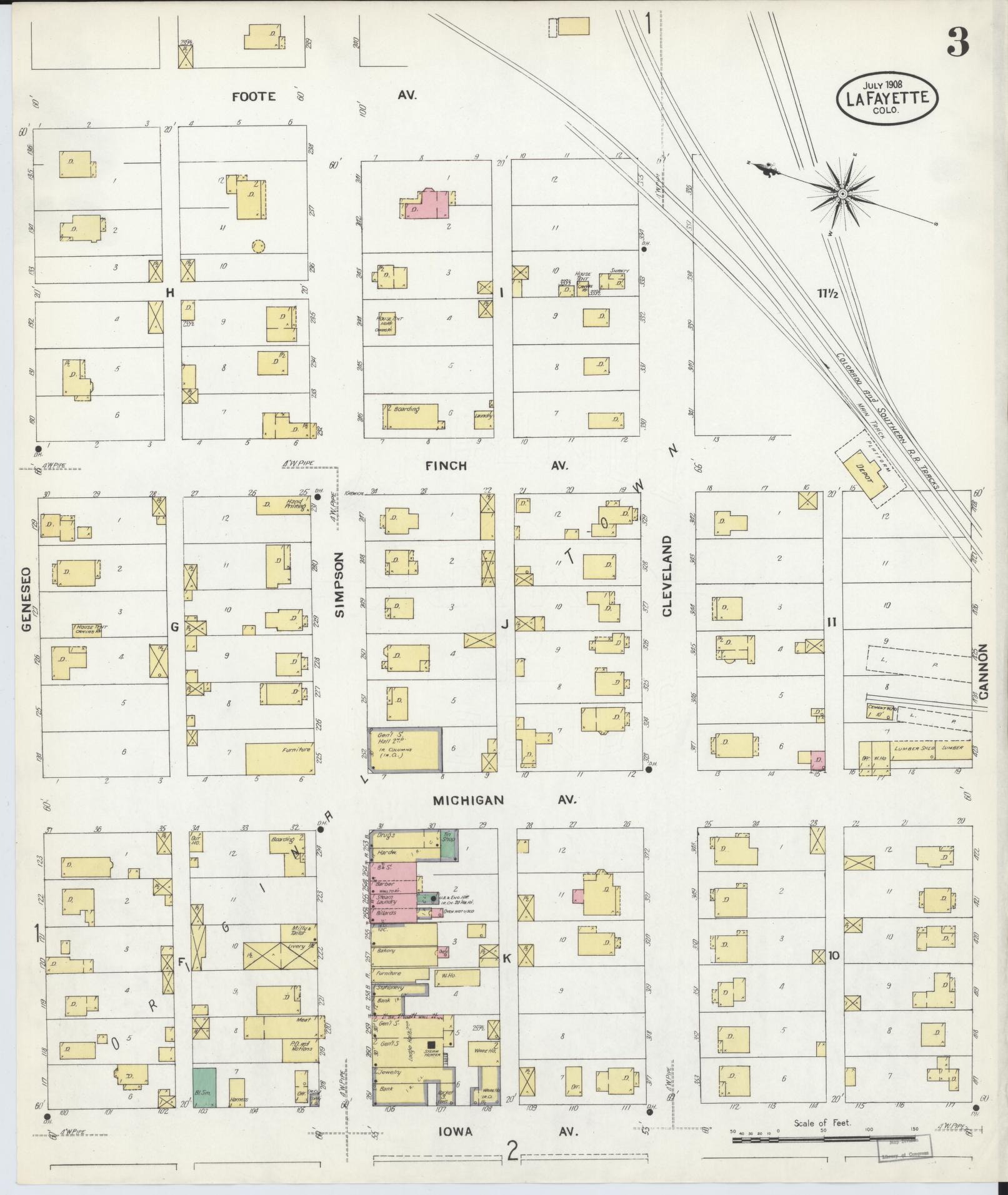 Sanborn Fire Insurance Map from Lafayette, Boulder County, Colorado (1908), Sheet #0003 - Historic Sanborn Fire Insurance Map Print, vintage old map wall art, antique decor, genealogy gift, Colorado Colorado map