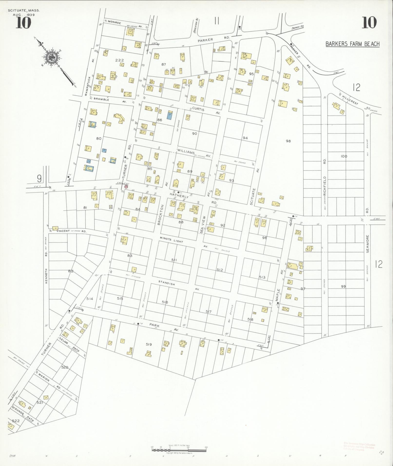 Sanborn Fire Insurance Map from Scituate, Plymouth County, Massachusetts (1939), Sheet #0010 - Historic Sanborn Fire Insurance Map Print, vintage old map wall art, antique decor, genealogy gift, Massachusetts Massachusetts map