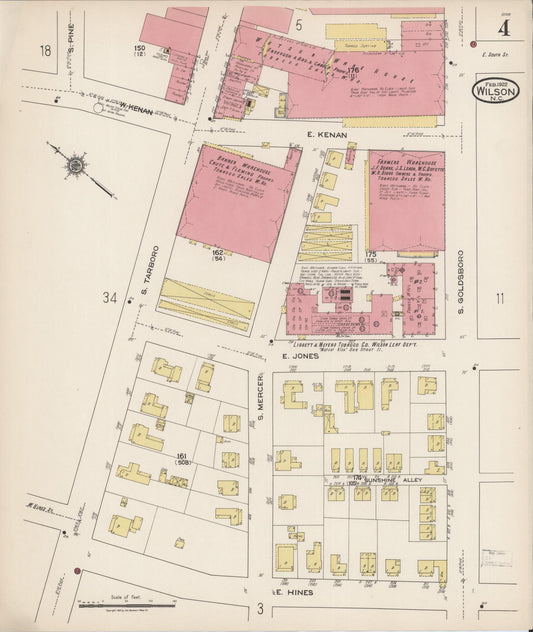 Sanborn Fire Insurance Map from Wilson, Wilson County, North Carolina (1922), Sheet #0004 - Historic Sanborn Fire Insurance Map Print, vintage old map wall art, antique decor, genealogy gift, North Carolina North Carolina map