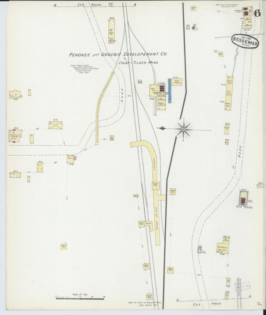 Sanborn Fire Insurance Map from Bessemer, Gogebic County, Michigan (1891), Sheet #0006 - Historic Sanborn Fire Insurance Map Print, vintage old map wall art, antique decor, genealogy gift, Michigan Michigan map