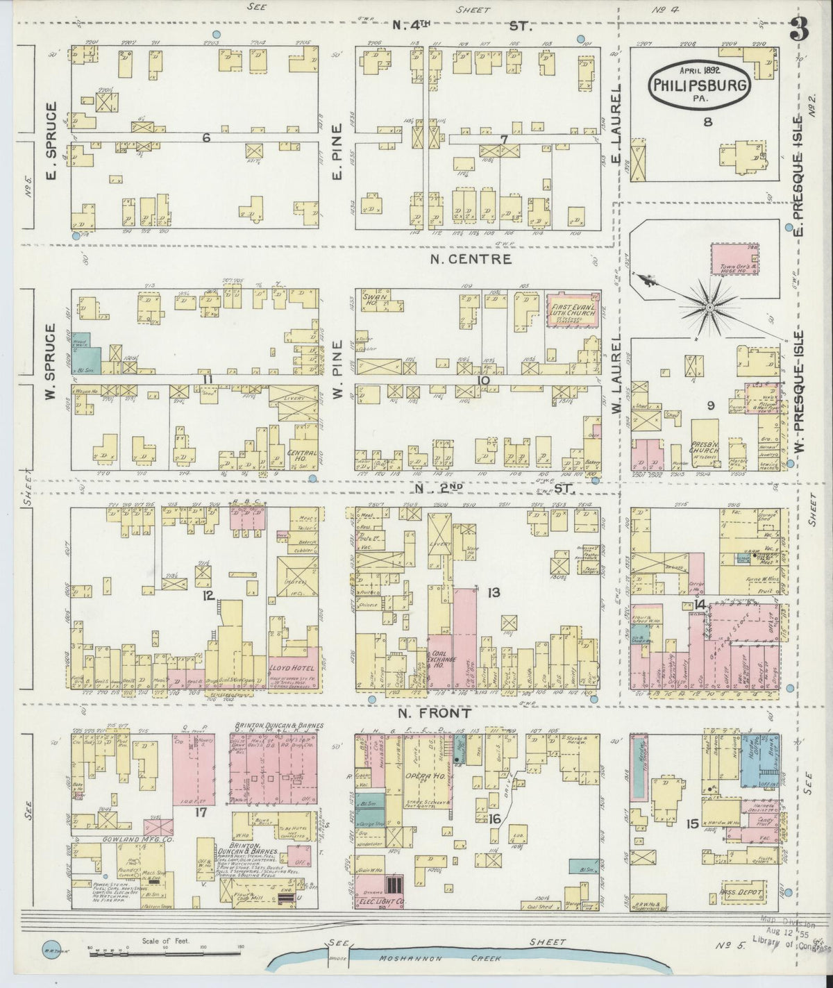 Sanborn Fire Insurance Map from Philipsburg, Centre County, Pennsylvania (1892), Sheet #0003 - Historic Sanborn Fire Insurance Map Print, vintage old map wall art, antique decor, genealogy gift, Pennsylvania Pennsylvania map