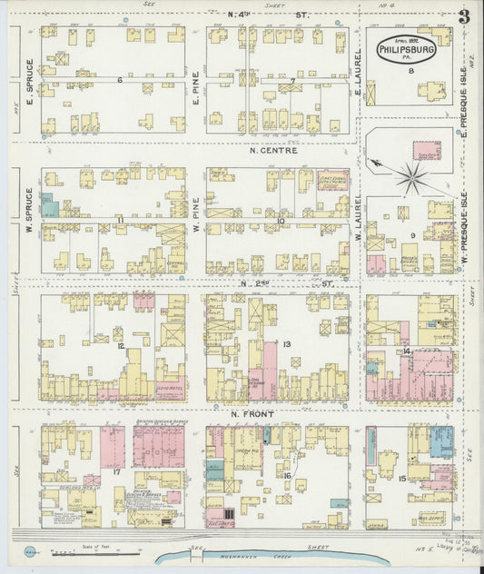 Sanborn Fire Insurance Map from Philipsburg, Centre County, Pennsylvania (1892), Sheet #0003 - Historic Sanborn Fire Insurance Map Print, vintage old map wall art, antique decor, genealogy gift, Pennsylvania Pennsylvania map