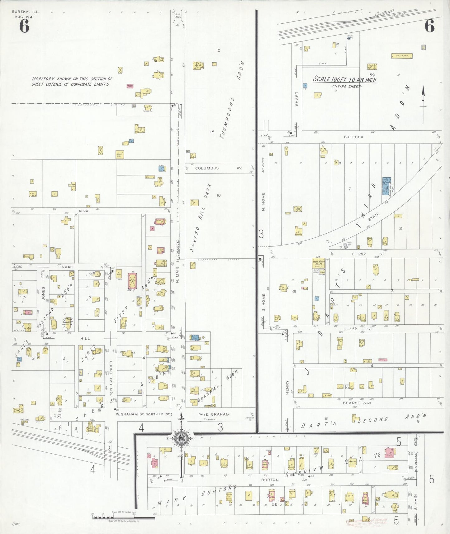 Sanborn Fire Insurance Map from Eureka, Woodford County, Illinois (1941), Sheet #0006 - Historic Sanborn Fire Insurance Map Print, vintage old map wall art, antique decor, genealogy gift, Illinois Illinois map