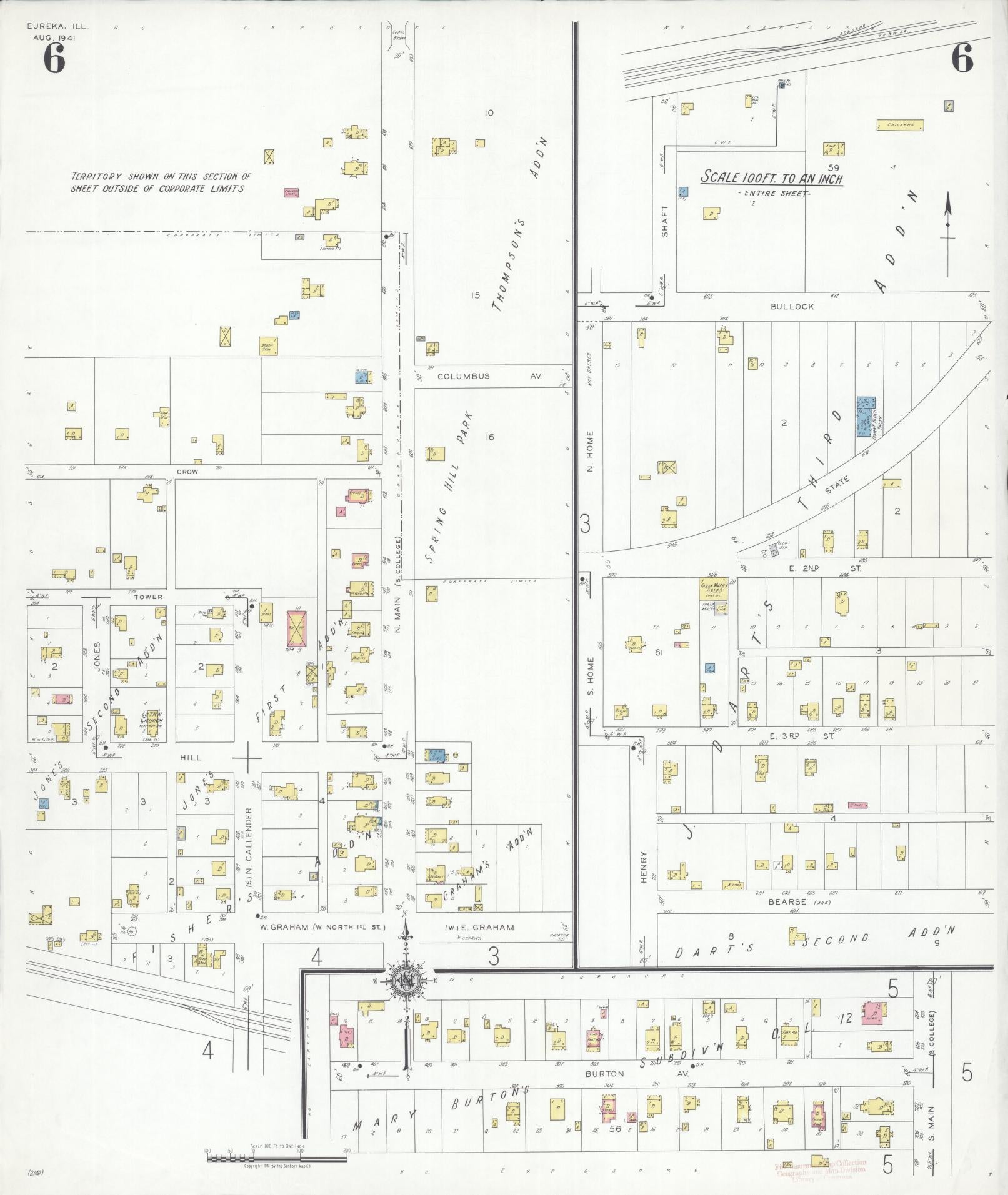Sanborn Fire Insurance Map from Eureka, Woodford County, Illinois (1941), Sheet #0006 - Historic Sanborn Fire Insurance Map Print, vintage old map wall art, antique decor, genealogy gift, Illinois Illinois map