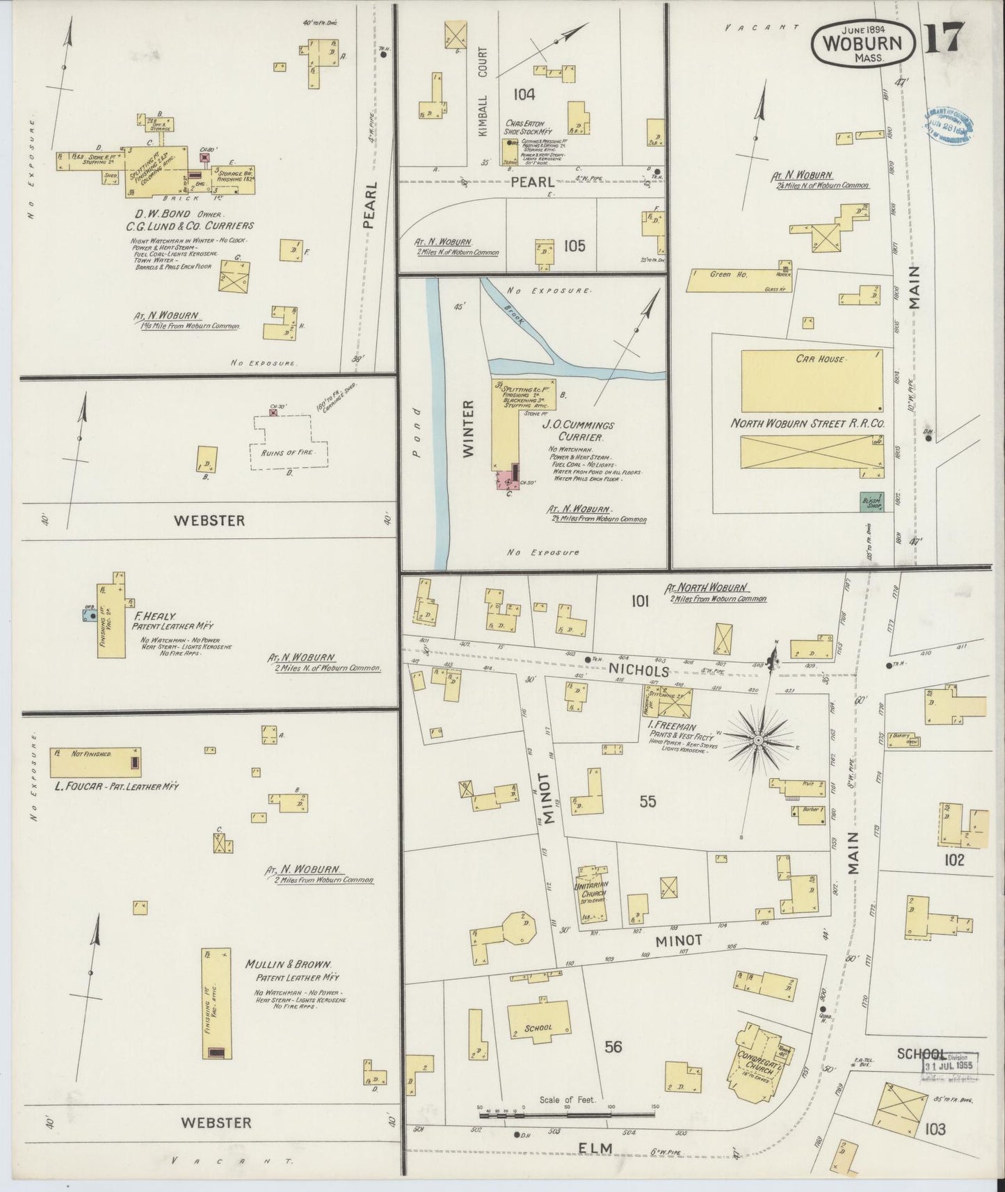 Sanborn Fire Insurance Map from Woburn, Middlesex County, Massachusetts (1894), Sheet #0017 - Historic Sanborn Fire Insurance Map Print, vintage old map wall art, antique decor, genealogy gift, Massachusetts Massachusetts map