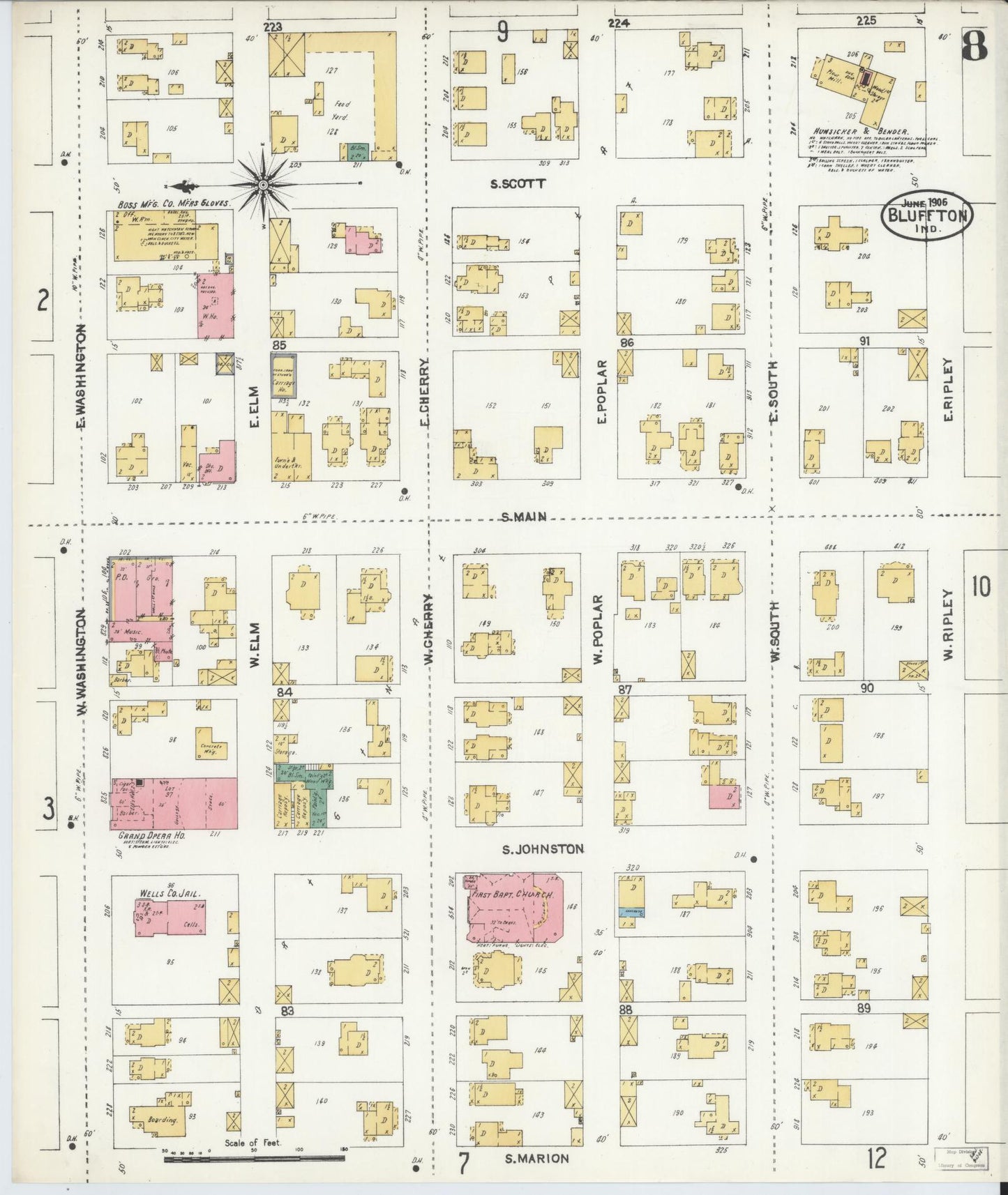 Sanborn Fire Insurance Map from Bluffton, Wells County, Indiana (1906), Sheet #0008 - Complete Map Set gallery image, historic Sanborn map, vintage wall art, Indiana Indiana