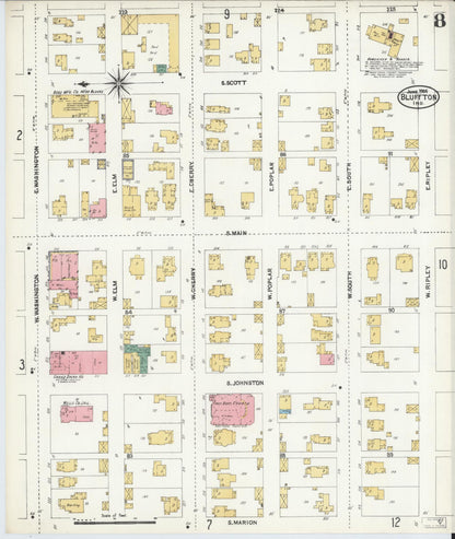 Sanborn Fire Insurance Map from Bluffton, Wells County, Indiana (1906), Sheet #0008 - Complete Map Set gallery image, historic Sanborn map, vintage wall art, Indiana Indiana