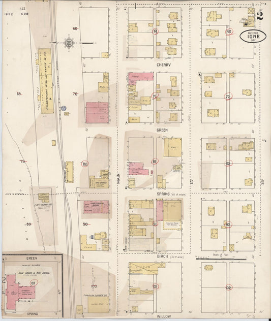 Sanborn Fire Insurance Map from Ione, Morrow County, Oregon (1932), Sheet #0002 - Historic Sanborn Fire Insurance Map Print, vintage old map wall art, antique decor, genealogy gift, Oregon Oregon map