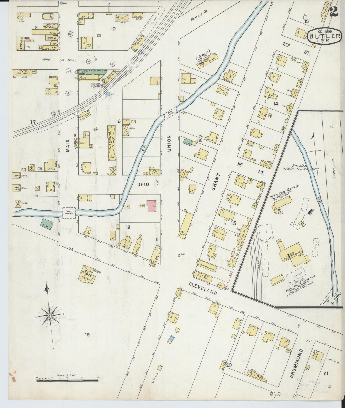 Sanborn Fire Insurance Map from Butler, Richland County, Ohio (1885), Sheet #0002 - Historic Sanborn Fire Insurance Map Print, vintage old map wall art, antique decor, genealogy gift, Ohio Ohio map