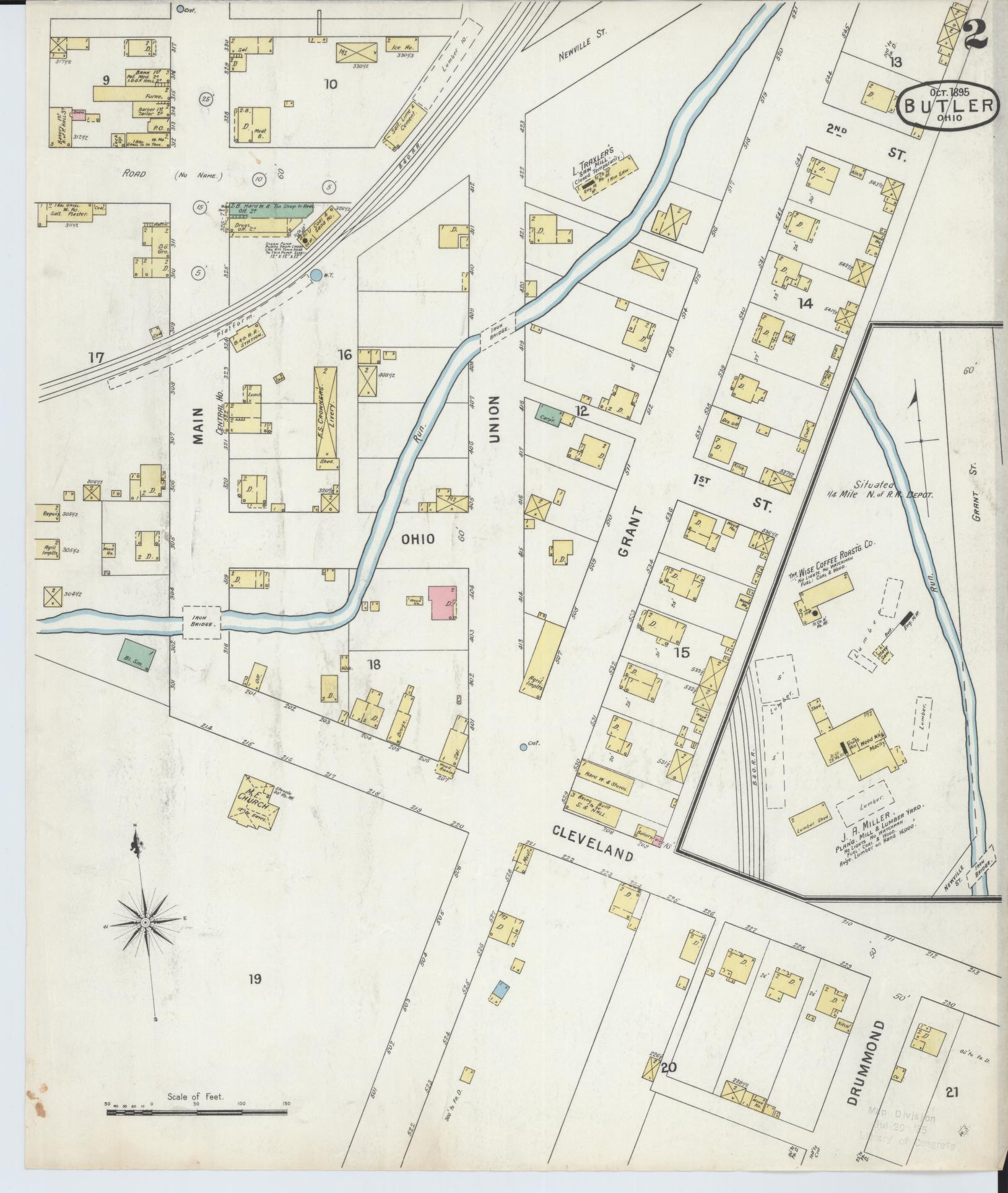 Sanborn Fire Insurance Map from Butler, Richland County, Ohio (1885), Sheet #0002 - Historic Sanborn Fire Insurance Map Print, vintage old map wall art, antique decor, genealogy gift, Ohio Ohio map