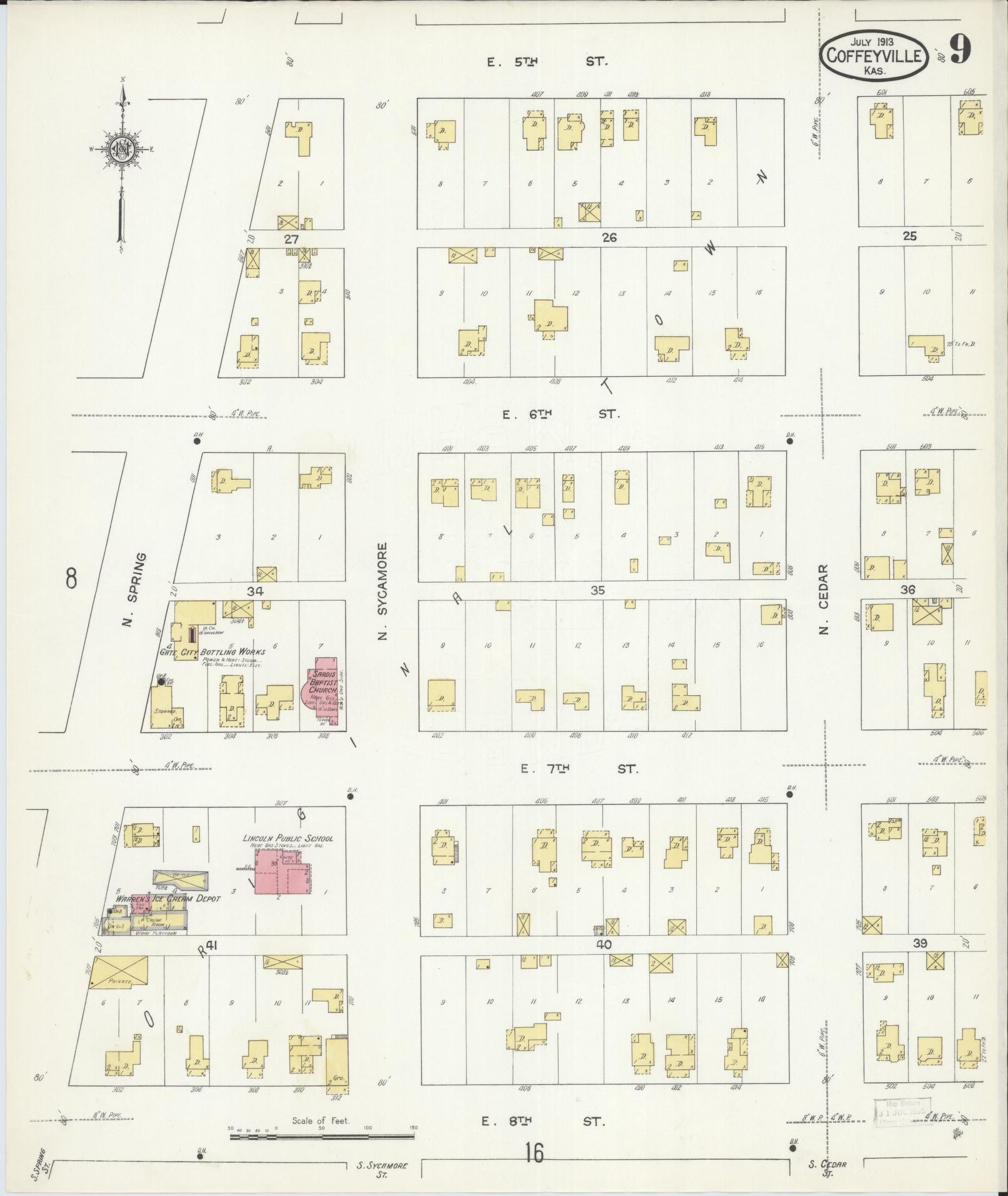 Sanborn Fire Insurance Map from Coffeyville, Montgomery County, Kansas (1913), Sheet #0009 - Complete Map Set gallery image, historic Sanborn map, vintage wall art, Kansas Kansas