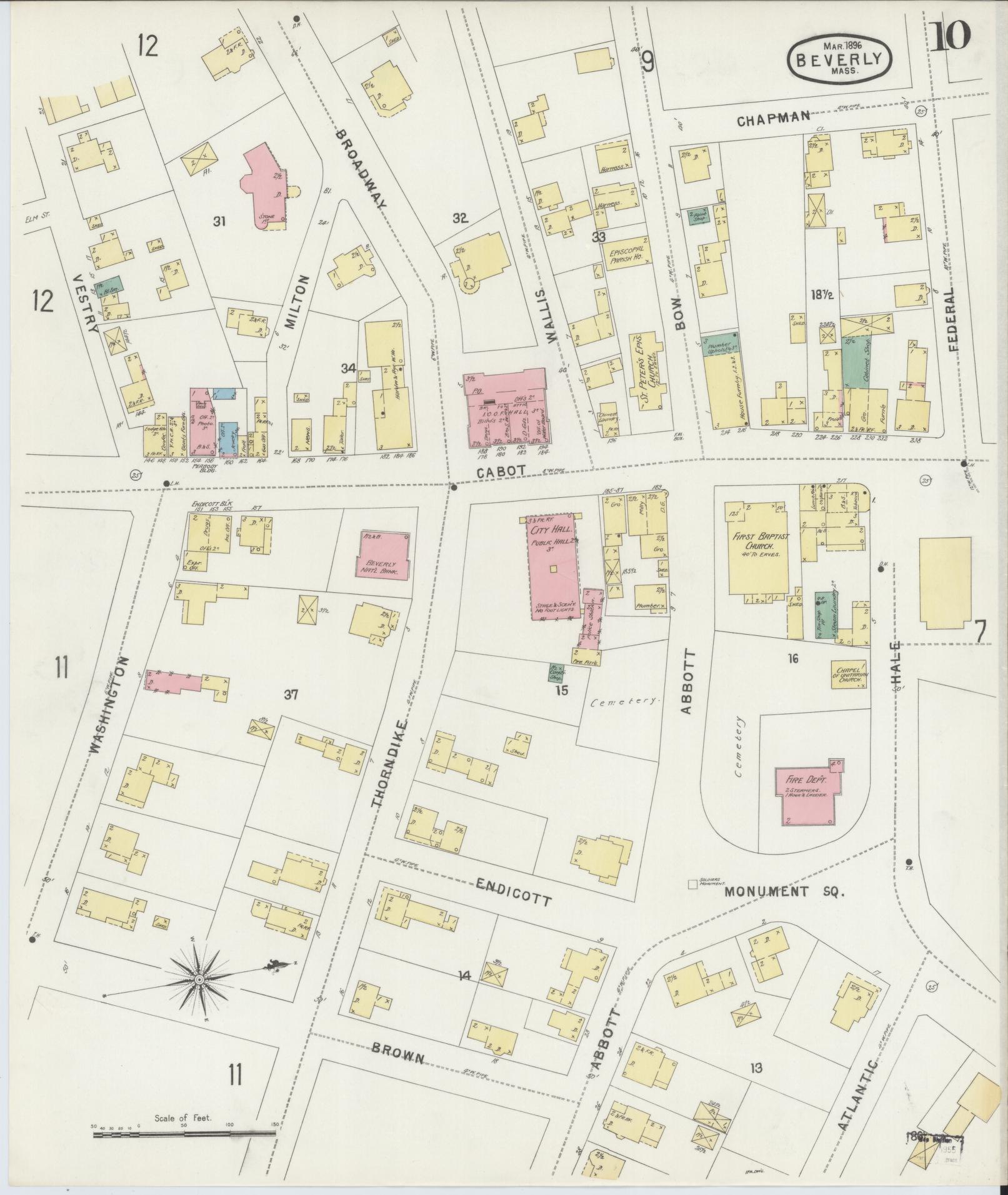 Sanborn Fire Insurance Map from Beverly, Essex County, Massachusetts (1896), Sheet #0010 - Historic Sanborn Fire Insurance Map Print, vintage old map wall art, antique decor, genealogy gift, Massachusetts Massachusetts map