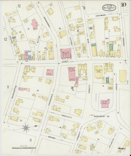 Sanborn Fire Insurance Map from Beverly, Essex County, Massachusetts (1896), Sheet #0010 - Historic Sanborn Fire Insurance Map Print, vintage old map wall art, antique decor, genealogy gift, Massachusetts Massachusetts map