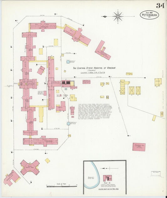 Sanborn Fire Insurance Map from Petersburg, Independent Cities, Virginia (1908), Sheet #0034 - Historic Sanborn Fire Insurance Map Print, vintage old map wall art, antique decor, genealogy gift, Virginia Virginia map