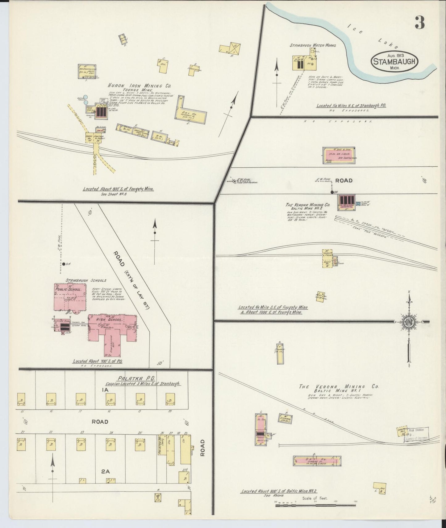 Sanborn Fire Insurance Map from Stambaugh, Iron County, Michigan (1913), Sheet #0003 - Complete Map Set gallery image, historic Sanborn map, vintage wall art, Michigan Michigan