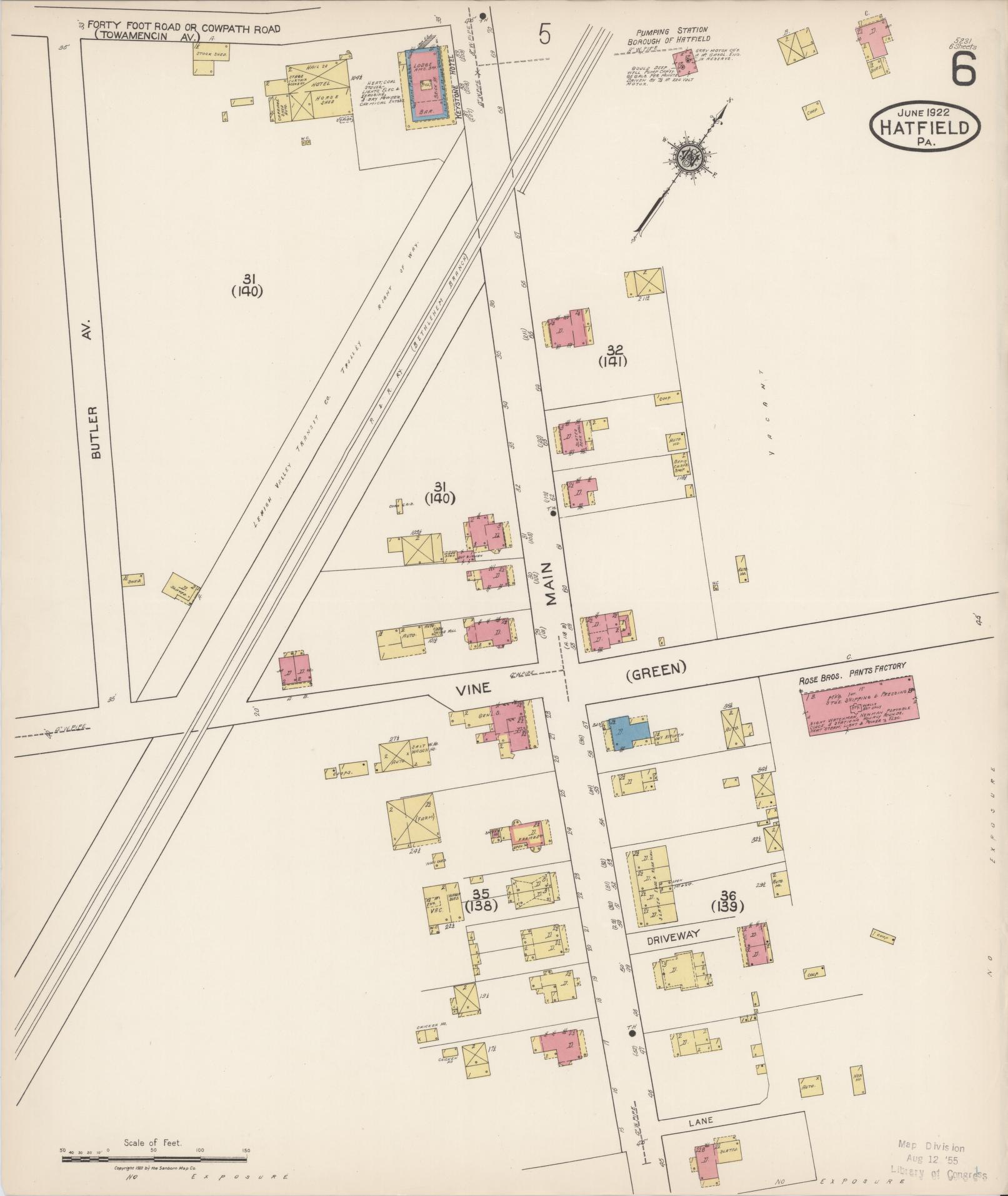 Sanborn Fire Insurance Map from Hatfield, Montgomery County, Pennsylvania (1922), Sheet #0006 - Complete Map Set gallery image, historic Sanborn map, vintage wall art, Pennsylvania Pennsylvania