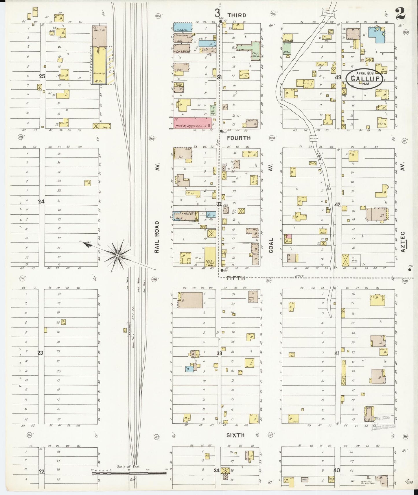 Sanborn Fire Insurance Map from Gallup, Mckinley County, New Mexico (1898), Sheet #0002 - Complete Map Set gallery image, historic Sanborn map, vintage wall art, New Mexico New Mexico