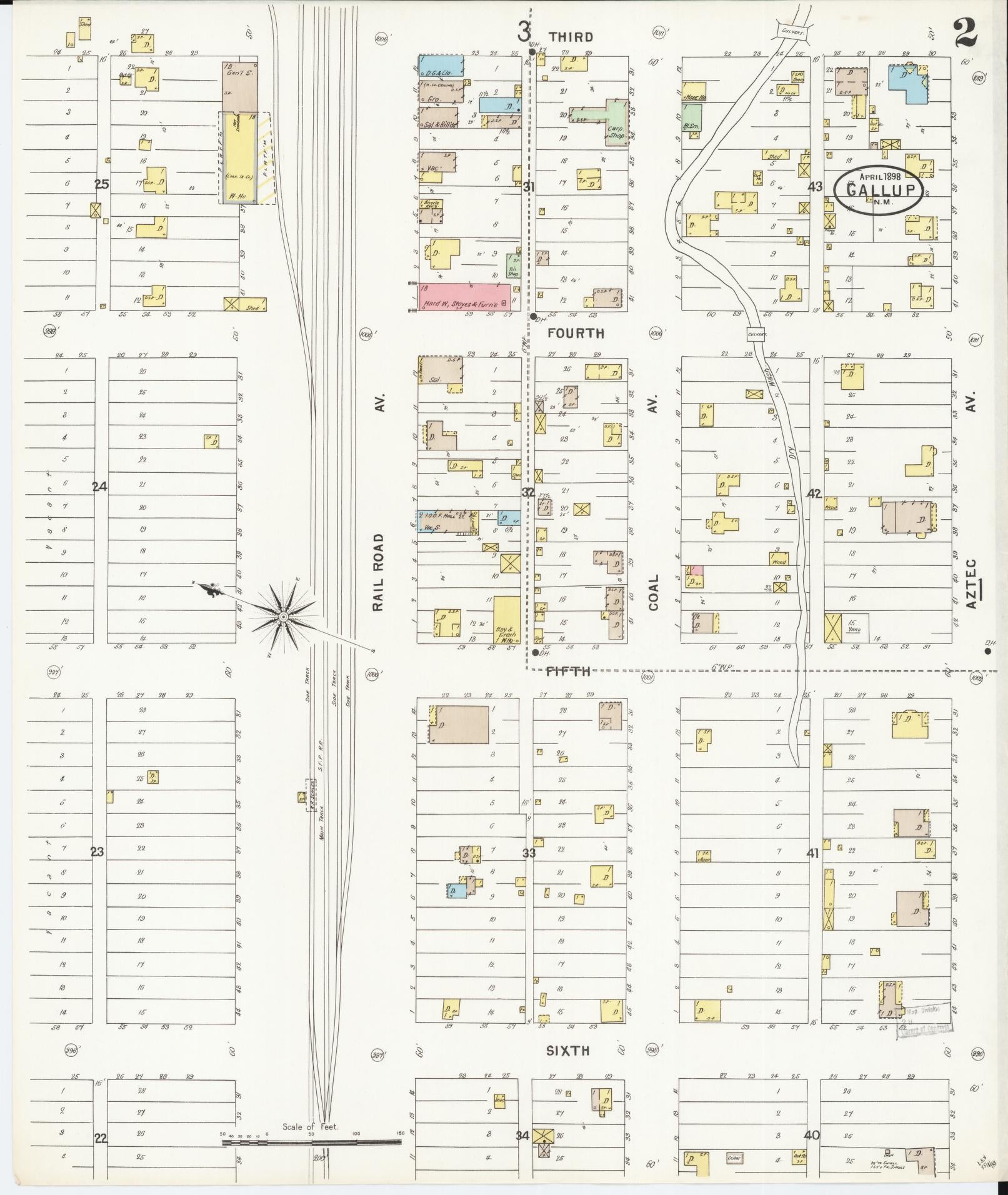 Sanborn Fire Insurance Map from Gallup, Mckinley County, New Mexico (1898), Sheet #0002 - Complete Map Set gallery image, historic Sanborn map, vintage wall art, New Mexico New Mexico