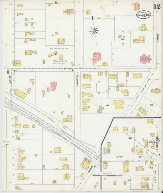 Sanborn Fire Insurance Map from Columbia, Maury County, Tennessee (1899), Sheet #0012 - Historic Sanborn Fire Insurance Map Print, vintage old map wall art, antique decor, genealogy gift, Tennessee Tennessee map