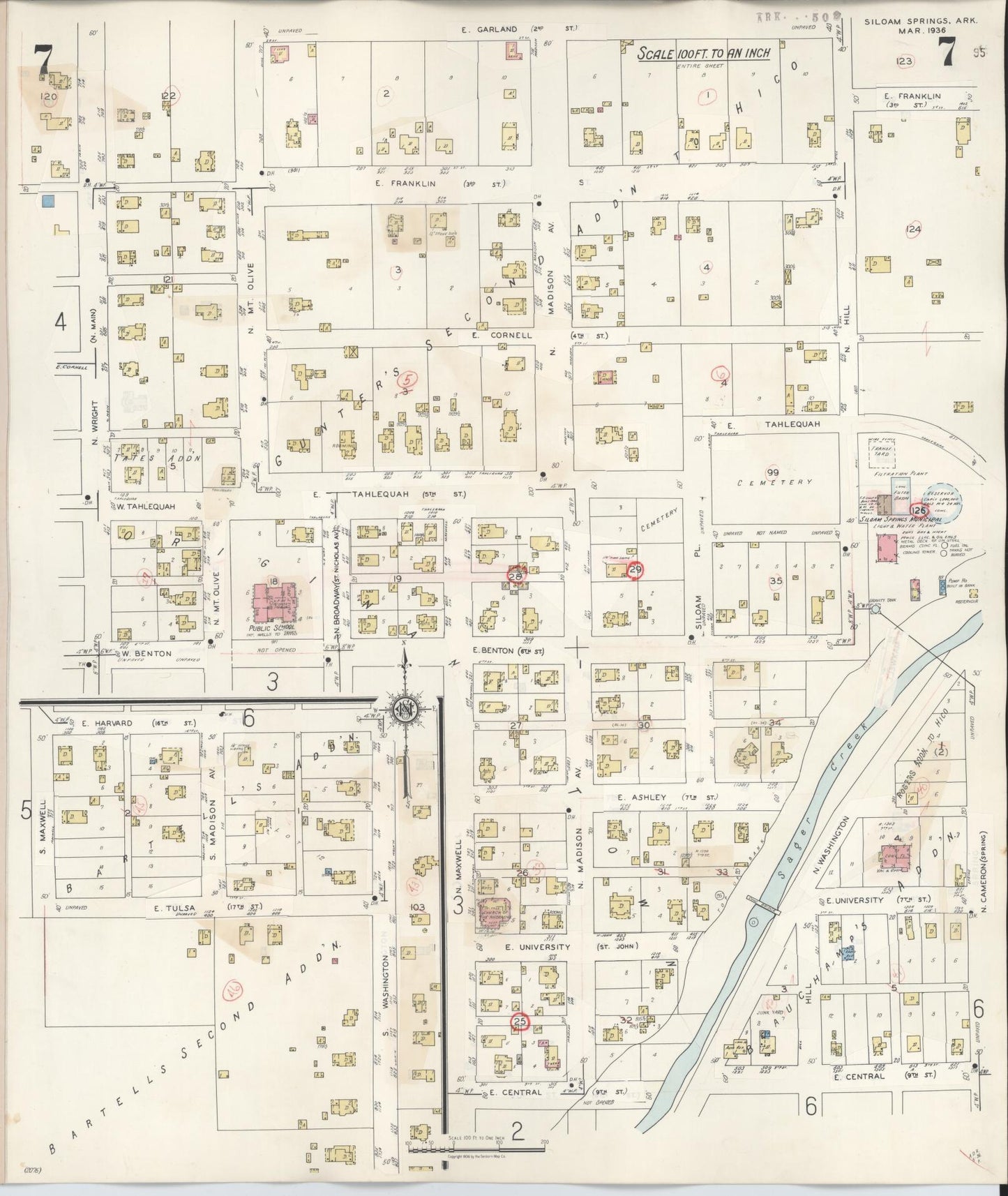Sanborn Fire Insurance Map from Siloam Springs, Benton County, Arkansas (1948), Sheet #0007 - Historic Sanborn Fire Insurance Map Print, vintage old map wall art, antique decor, genealogy gift, Arkansas Arkansas map