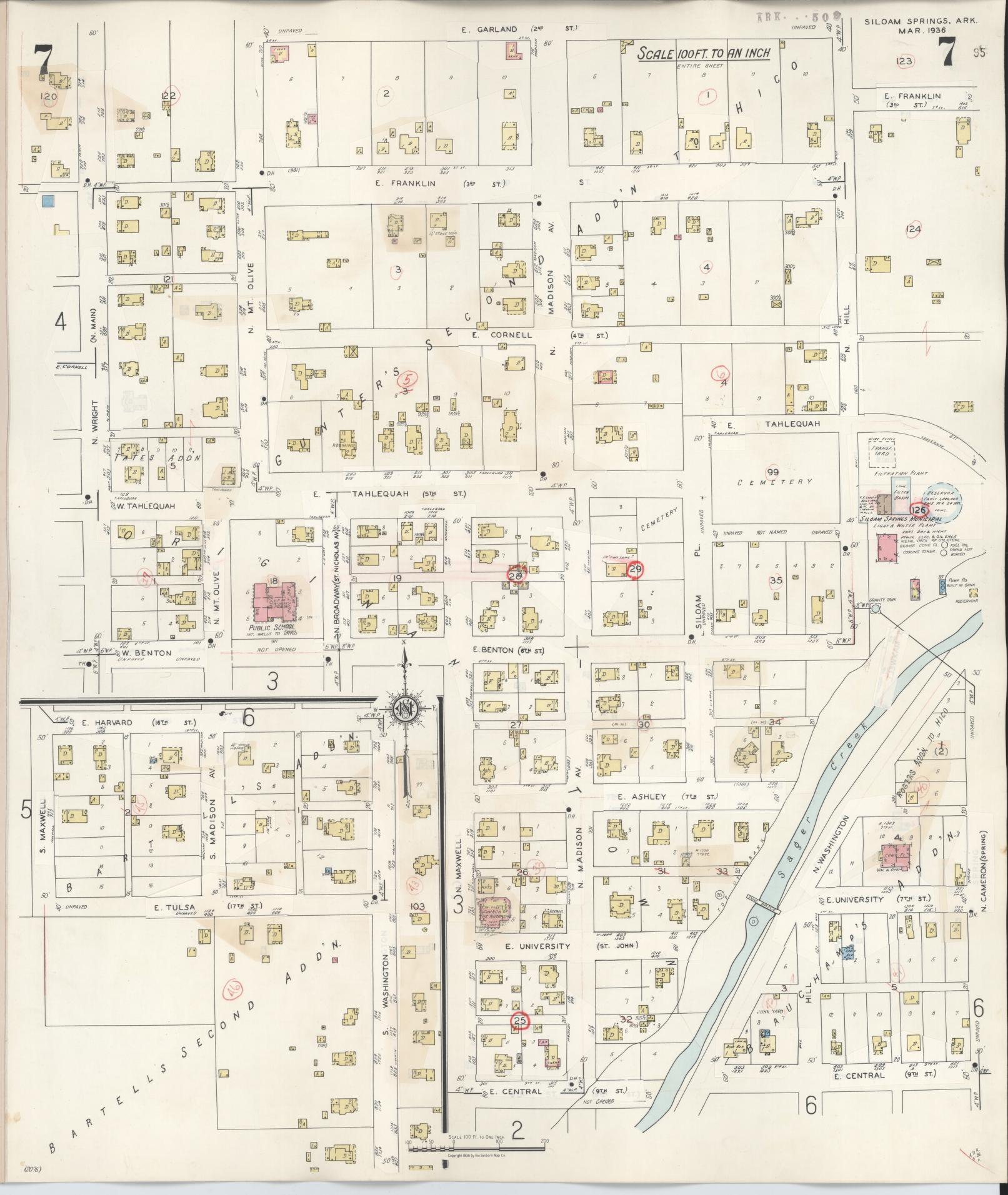 Sanborn Fire Insurance Map from Siloam Springs, Benton County, Arkansas (1948), Sheet #0007 - Historic Sanborn Fire Insurance Map Print, vintage old map wall art, antique decor, genealogy gift, Arkansas Arkansas map