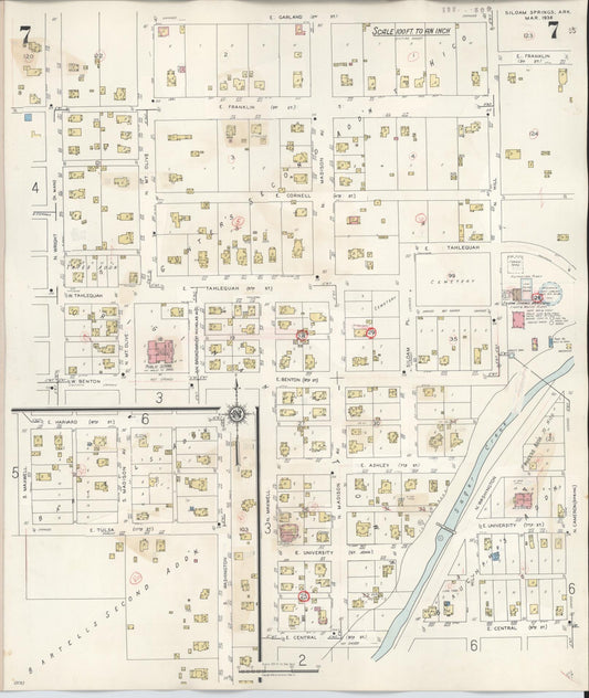 Sanborn Fire Insurance Map from Siloam Springs, Benton County, Arkansas (1948), Sheet #0007 - Historic Sanborn Fire Insurance Map Print, vintage old map wall art, antique decor, genealogy gift, Arkansas Arkansas map
