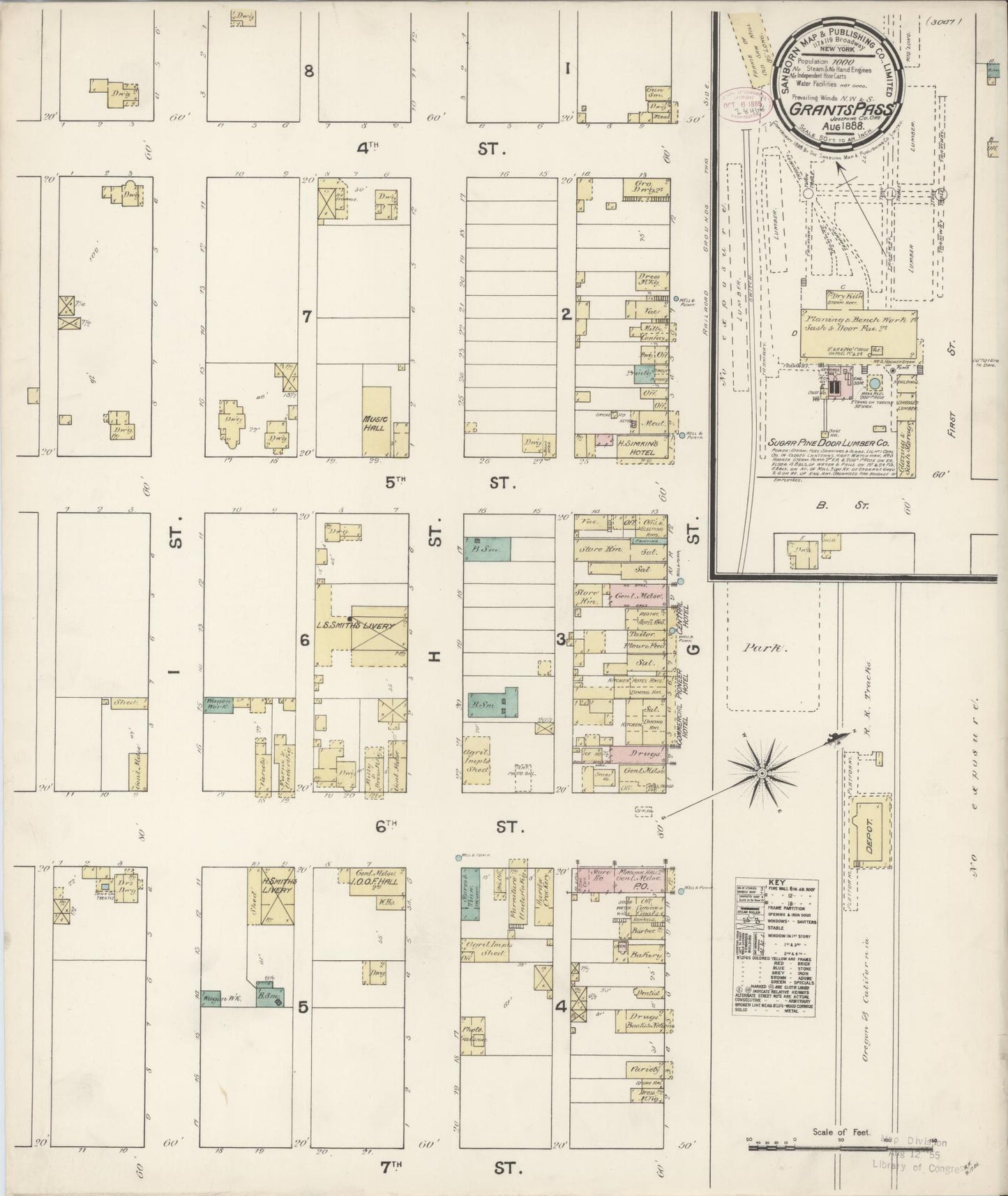 Sanborn Fire Insurance Map from Grants Pass, Josephine County, Oregon (1888), Sheet #0001 - Historic Sanborn Fire Insurance Map Print, vintage old map wall art, antique decor, genealogy gift, Oregon Oregon map