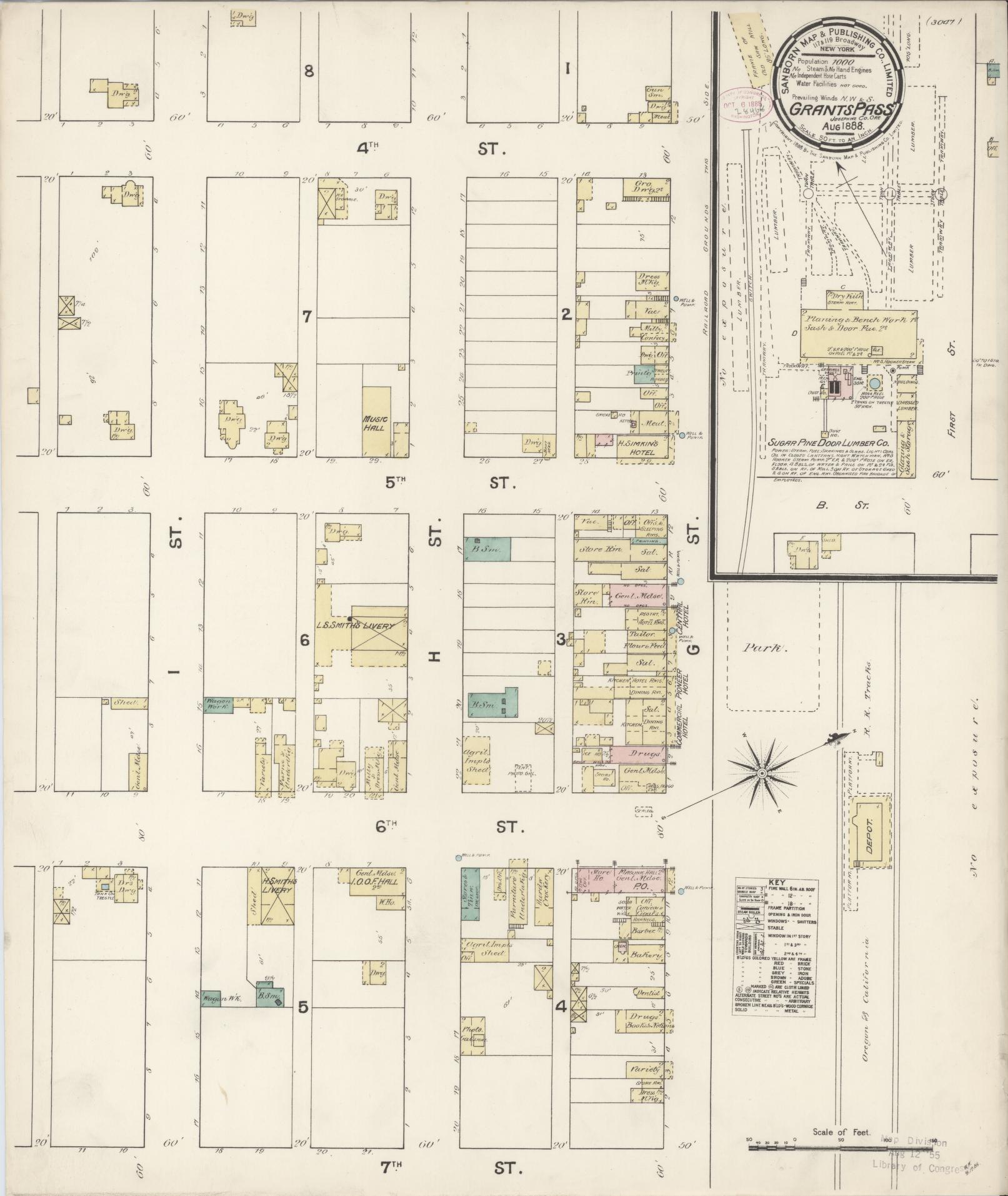 Sanborn Fire Insurance Map from Grants Pass, Josephine County, Oregon (1888), Sheet #0001 - Historic Sanborn Fire Insurance Map Print, vintage old map wall art, antique decor, genealogy gift, Oregon Oregon map
