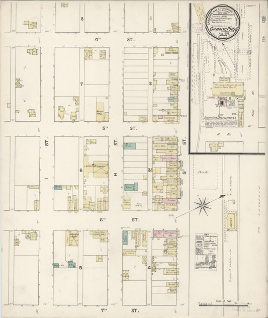 Sanborn Fire Insurance Map from Grants Pass, Josephine County, Oregon (1888), Sheet #0001 - Historic Sanborn Fire Insurance Map Print, vintage old map wall art, antique decor, genealogy gift, Oregon Oregon map
