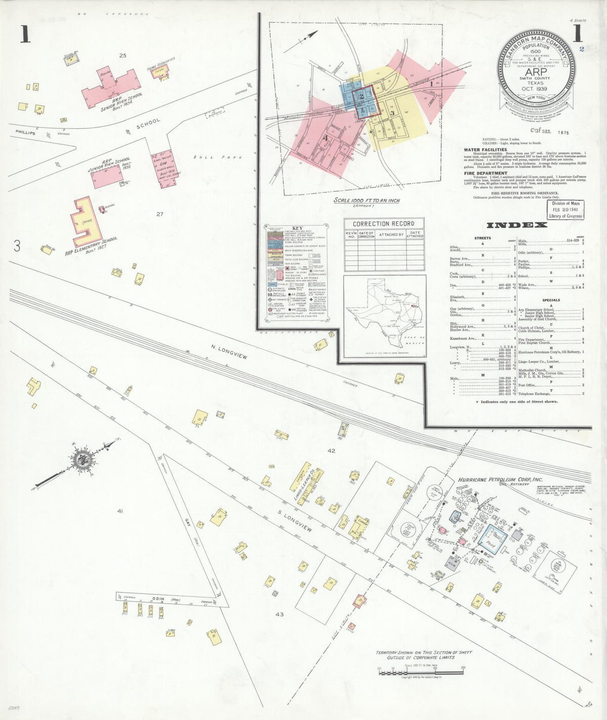 Sanborn Fire Insurance Map from Arp, Smith County, Texas (1939), Sheet #0001 - Complete Map Set gallery image, historic Sanborn map, vintage wall art, Texas Texas