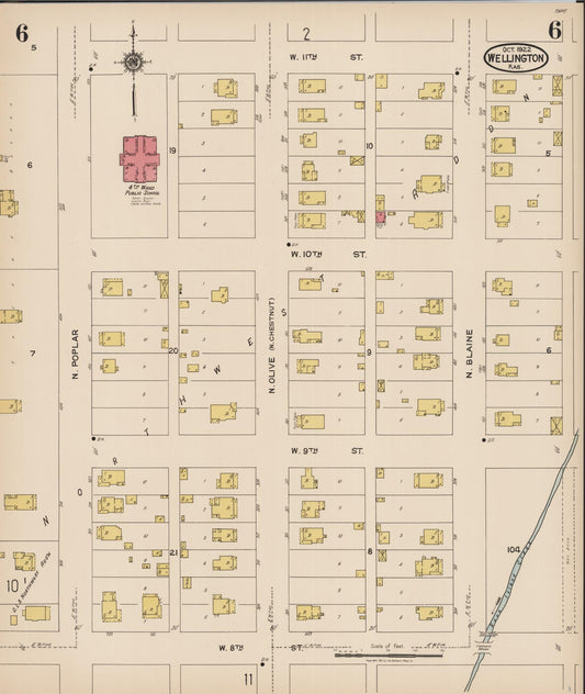 Sanborn Fire Insurance Map from Wellington, Sumner County, Kansas (1922), Sheet #0006 - Historic Sanborn Fire Insurance Map Print, vintage old map wall art, antique decor, genealogy gift, Kansas Kansas map
