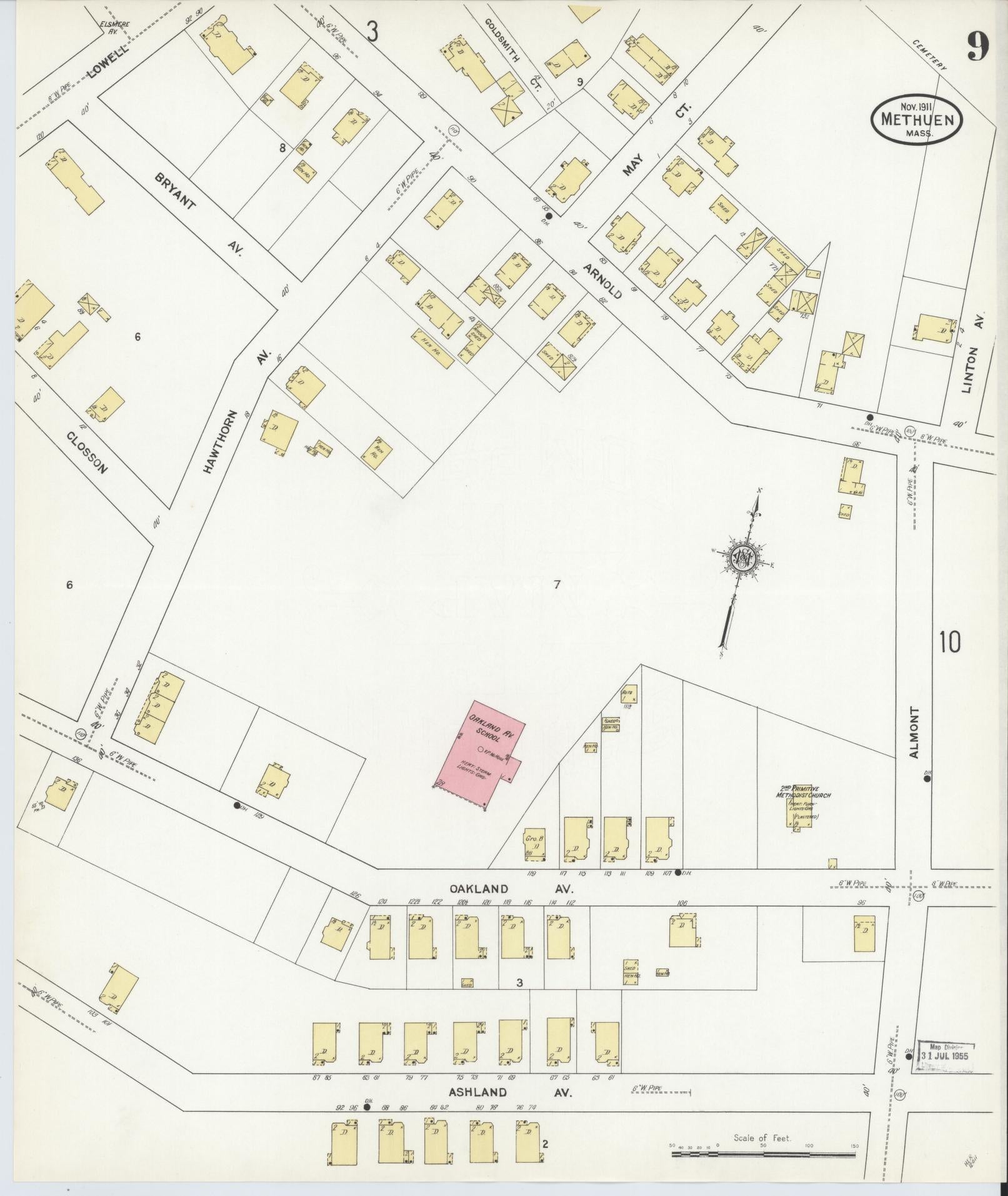 Sanborn Fire Insurance Map from Methuen, Essex County, Massachusetts (1911), Sheet #0009 - Historic Sanborn Fire Insurance Map Print, vintage old map wall art, antique decor, genealogy gift, Massachusetts Massachusetts map